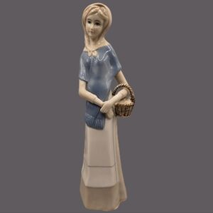 Royal Coronet Dan Brechner 11" Porcelain Lady-Basket Figurine Pastel Cottagecore